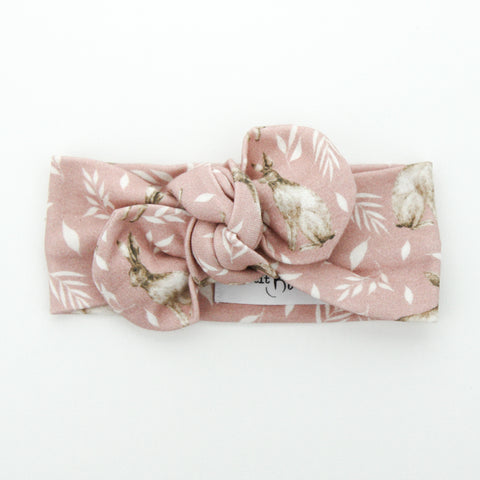 Easter  - Organic Cotton Top Knot Headband - Dusty Pink Bunny