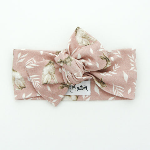 Easter - Organic Cotton Bow Knot Headband - Dusty Pink Bunny