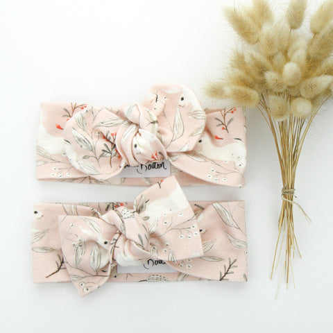 Easter - Organic Cotton Top Knot Headband - Blush Whimsical Bunny