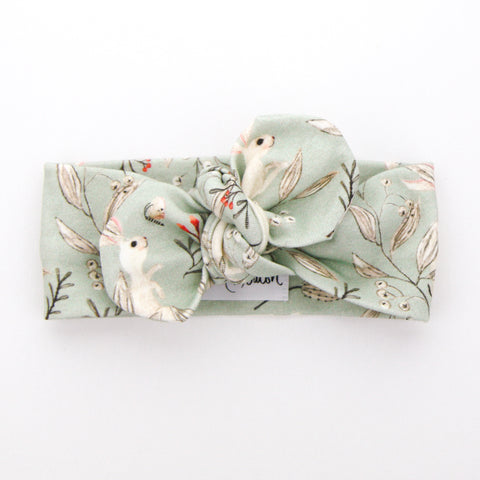 Easter - Organic Cotton Top Knot Headband - Sage Whimsical Bunny