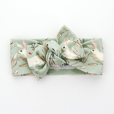 Easter - Organic Cotton Bow Knot Headband - Sage Whimsical Bunny