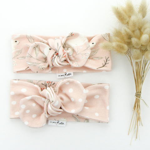 Easter - Organic Cotton Reversible Top Knot Headband - Whimsical Blush Bunny