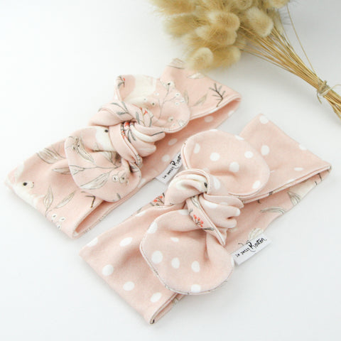 Easter - Organic Cotton Reversible Top Knot Headband - Whimsical Blush Bunny