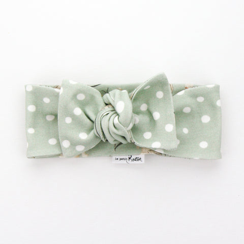 Easter - Organic Cotton Reversible Bow Knot Headband - Sage Whimsical Bunny