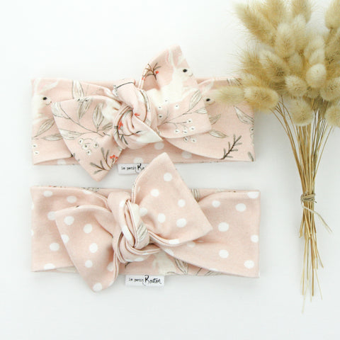 Easter - Organic Cotton Reversible Bow Knot Headband - Whimsical Blush Bunny