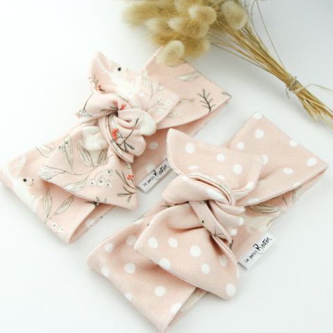 Easter - Organic Cotton Reversible Bow Knot Headband - Whimsical Blush Bunny