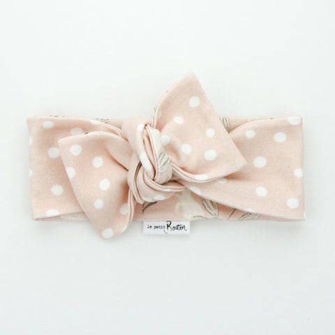 Easter - Organic Cotton Reversible Bow Knot Headband - Whimsical Blush Bunny