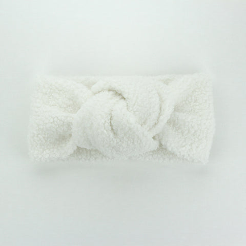 Luxe Teddy Fabric Knotted Turban Headband - Angel White - Adult