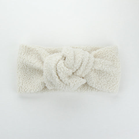 Luxe Teddy Fabric Knotted Turban Headband - French Creme - Adult