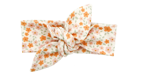 SS20 Newborn Organic Cotton Top Knot Headband - Tangerine Blossom