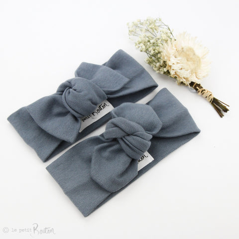 Spring 19 Organic Cotton Ribbed Bow Knot Headband - Steel