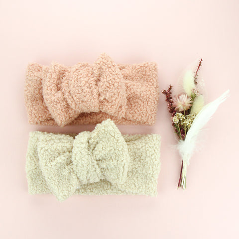 Luxe Teddy Fabric Oversized BowKnot Headband - Blush Pink