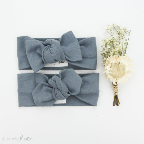 Spring 19 Organic Cotton Ribbed Bow Knot Headband - Steel