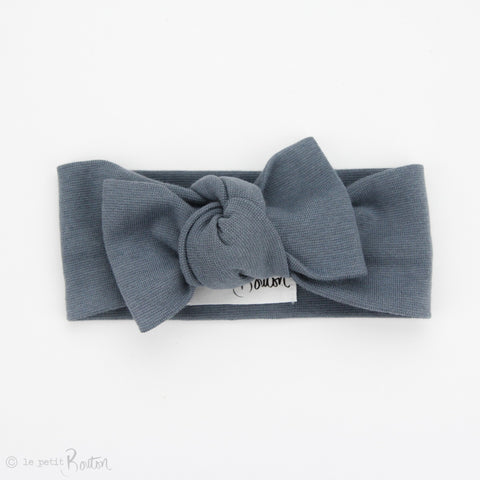 Spring 19 Organic Cotton Ribbed Bow Knot Headband - Steel