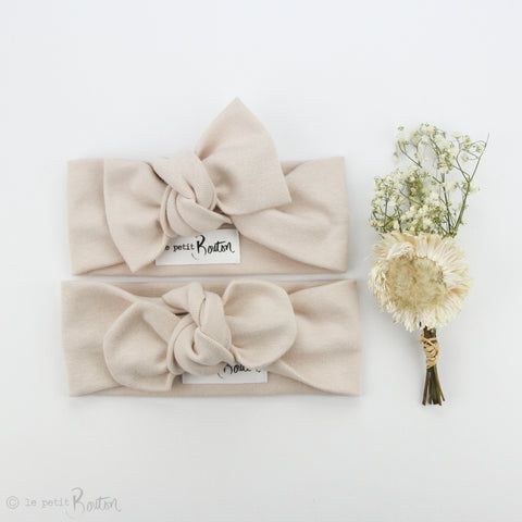 Spring 19 Organic Cotton Ribbed Bow Knot Headband -Sand