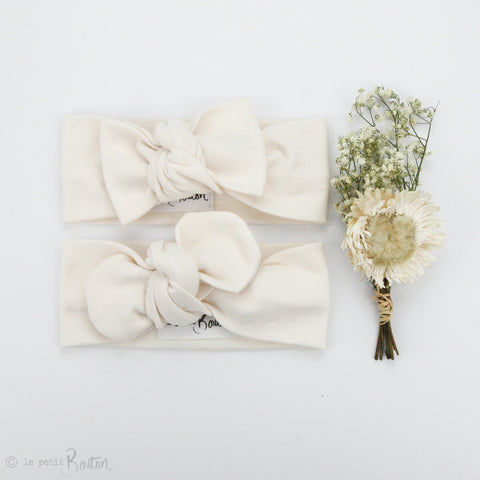 Spring 19 Organic Cotton Ribbed Bow Knot Headband - French Creme