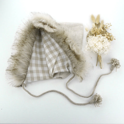 Pixie Hood - Natural Oaten with Sable Fur