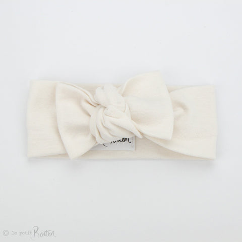 Spring 19 Organic Cotton Ribbed Bow Knot Headband - French Creme