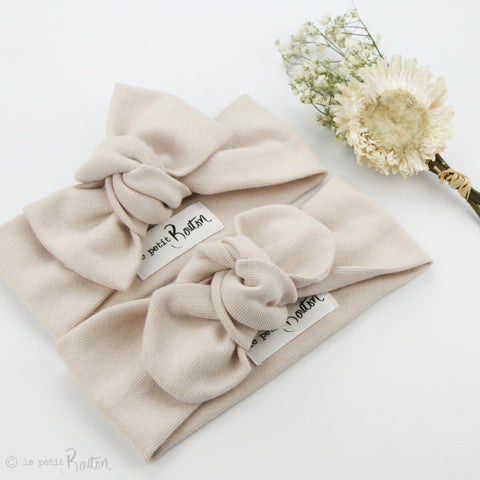 Spring 19 Organic Cotton Ribbed Bow Knot Headband -Sand