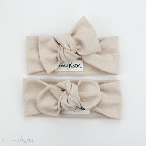 Spring 19 Organic Cotton Ribbed Bow Knot Headband -Sand