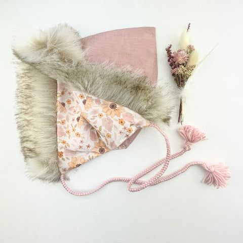 Pixie Hood - Blush Linen Sable Faux Fur